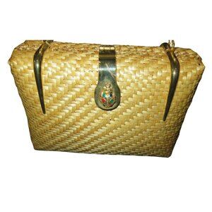 Bijoux Medici Italian Rattan Wicker Weave Handbag Crossbody Jeweled Beetle Clasp